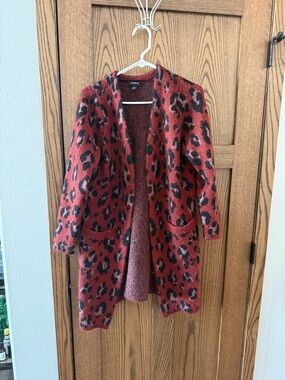 torrid Red and Black Leopard Open Cardigan